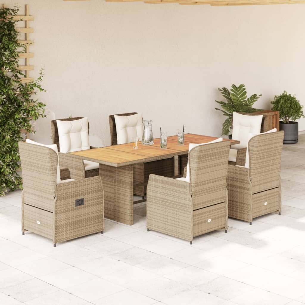 Vetonek Set comedor de jardín 7 pzas con cojines ratán sintético beige