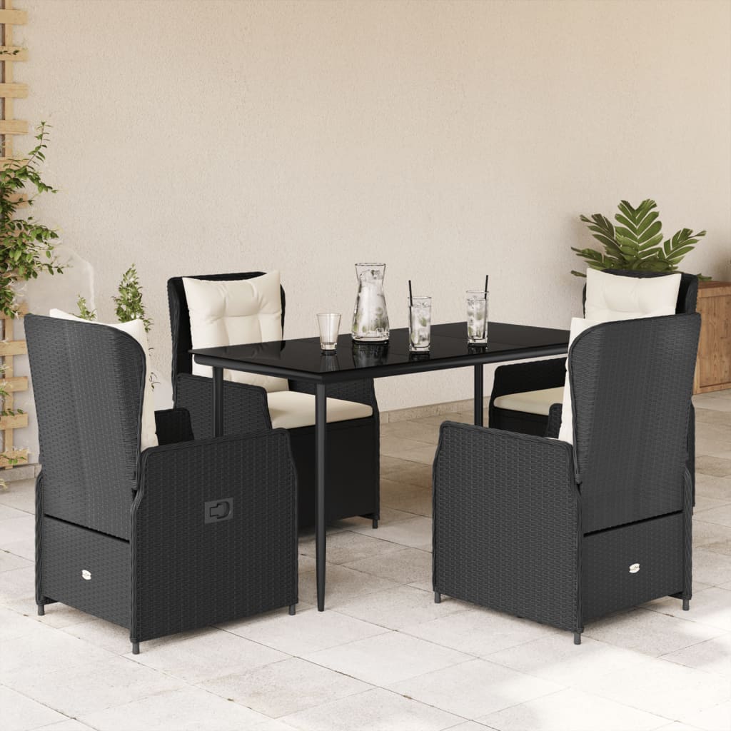 Vetonek Set de muebles jardín 5 pzas con cojines ratán sintético negro