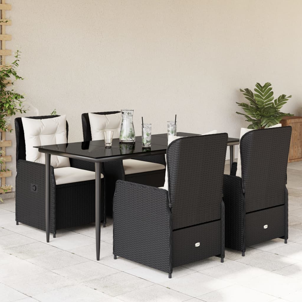 Vetonek Set de muebles jardín 5 pzas con cojines ratán sintético negro