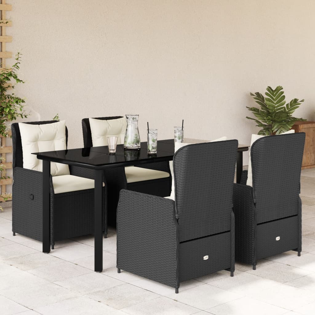 Vetonek Set de muebles jardín 5 pzas con cojines ratán sintético negro