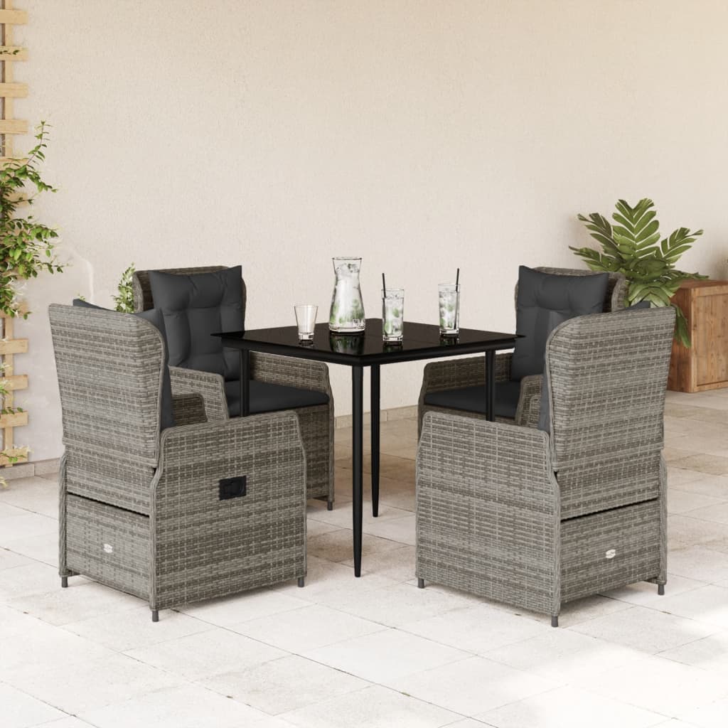 Vetonek Set comedor de jardín 5 piezas con cojines ratán sintético gris