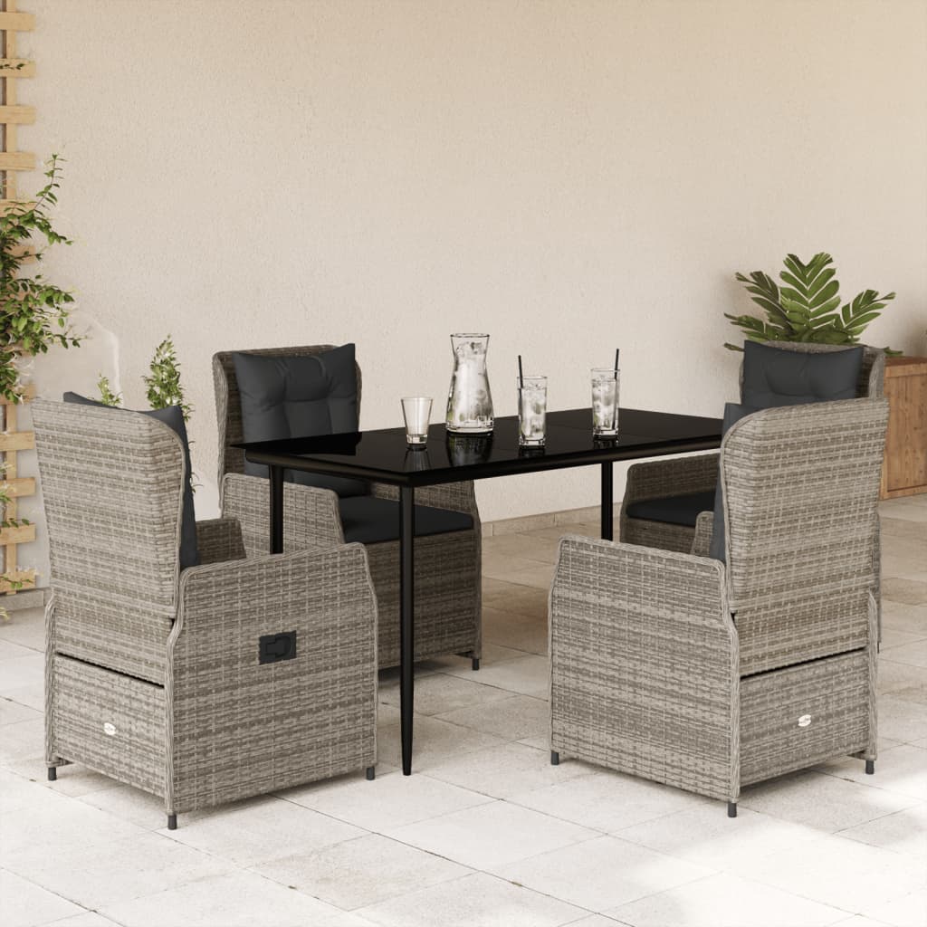 Vetonek Set comedor de jardín 5 piezas con cojines ratán sintético gris