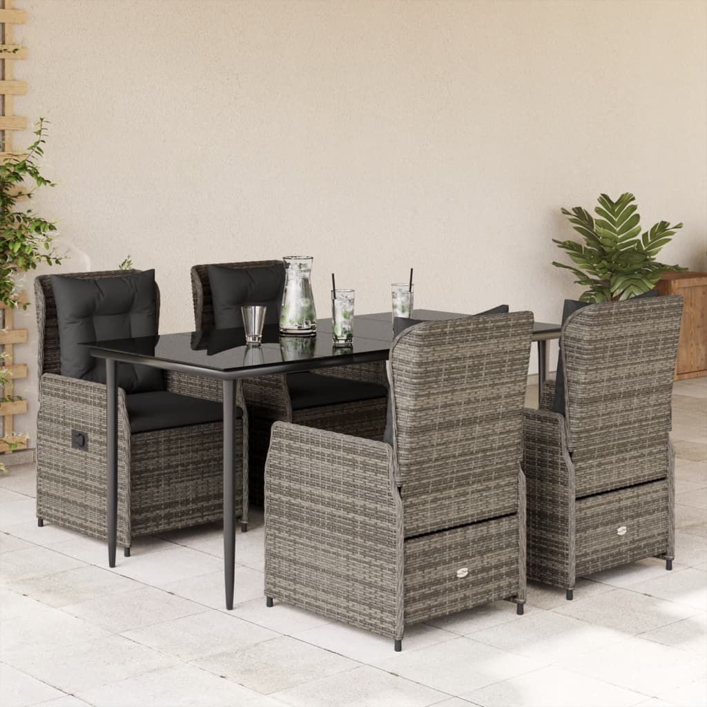 Vetonek Set comedor de jardín 5 piezas con cojines ratán sintético gris