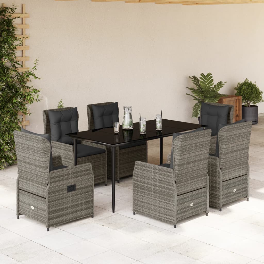 Vetonek Set comedor jardín 7 pzas y cojines ratán sintético gris