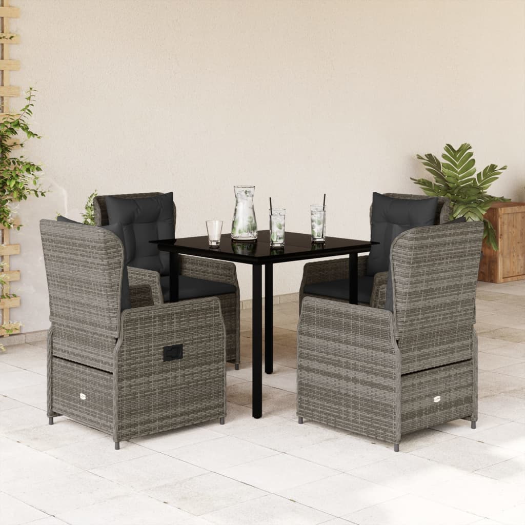 Vetonek Set comedor de jardín 5 piezas con cojines ratán sintético gris