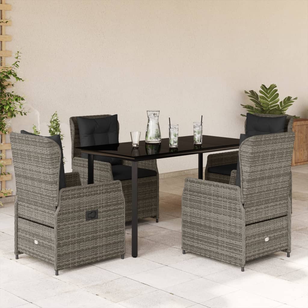 Vetonek Set comedor de jardín 5 piezas con cojines ratán sintético gris