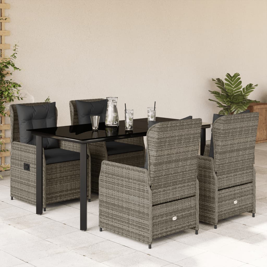 Vetonek Set comedor de jardín 5 piezas con cojines ratán sintético gris