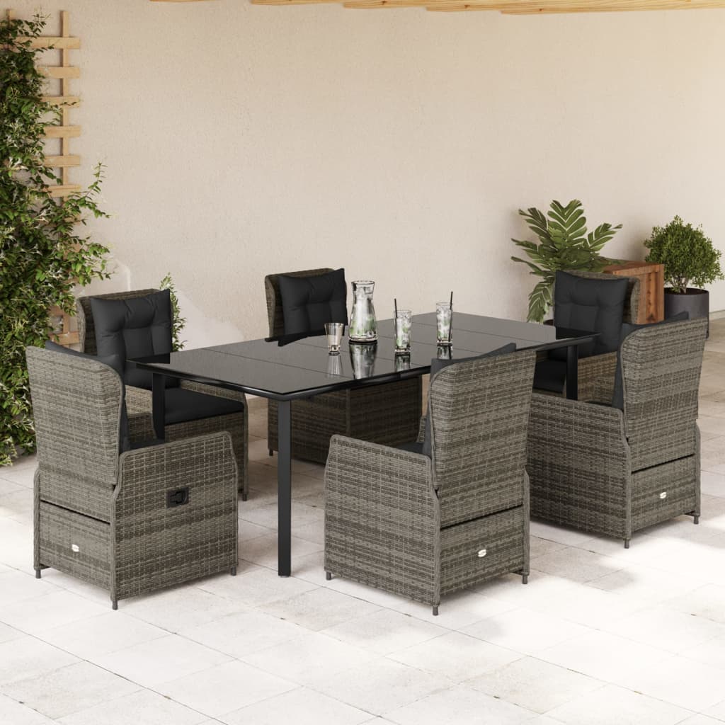 Vetonek Set comedor jardín 7 pzas y cojines ratán sintético gris