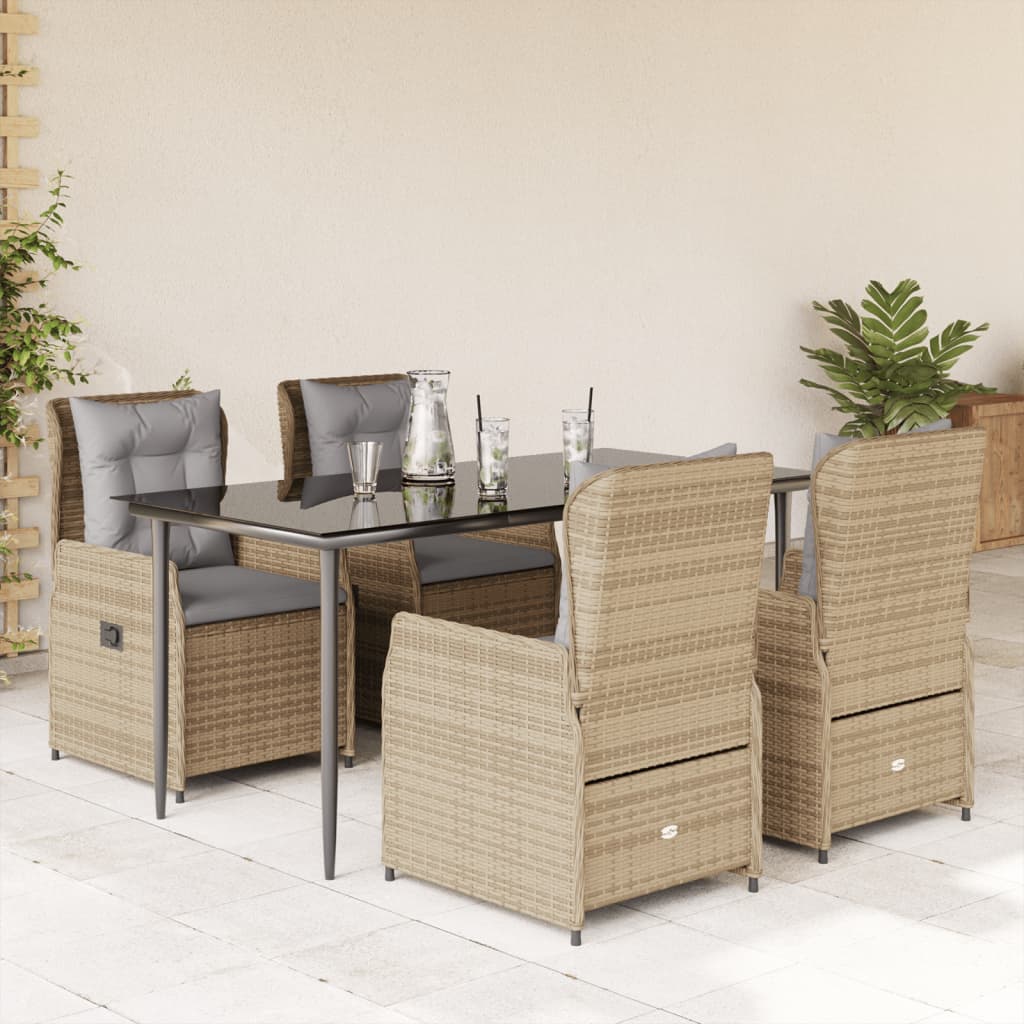 Vetonek Set comedor de jardín 5 pzas con cojines ratán sintético beige