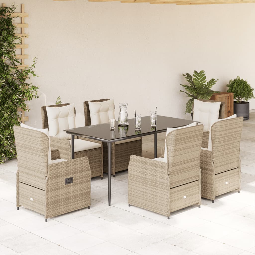 Vetonek Set comedor de jardín 7 pzas con cojines ratán sintético beige