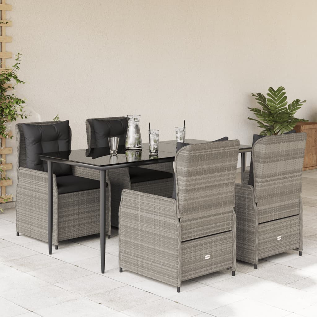 Vetonek Set comedor de jardín 5 pzas cojines ratán sintético gris claro