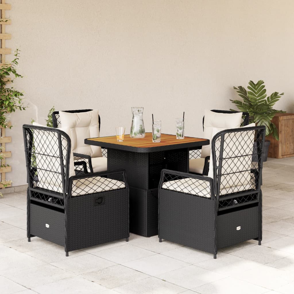 Vetonek Set de muebles jardín 5 pzas con cojines ratán sintético negro