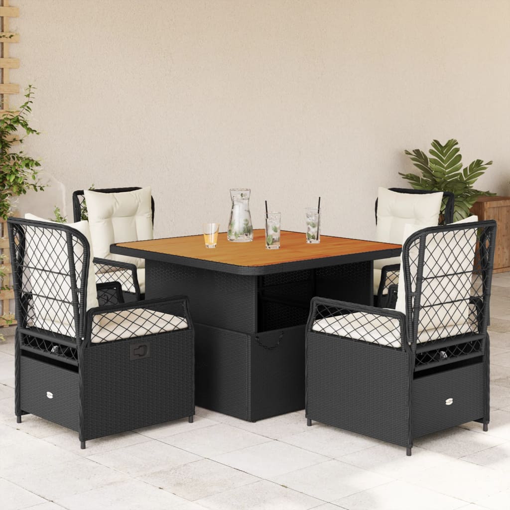 Vetonek Set de muebles jardín 5 pzas con cojines ratán sintético negro