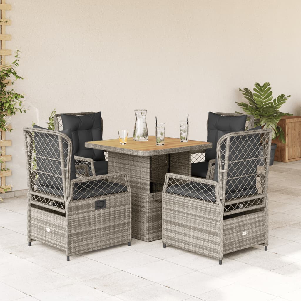 Vetonek Set comedor de jardín 5 piezas con cojines ratán sintético gris