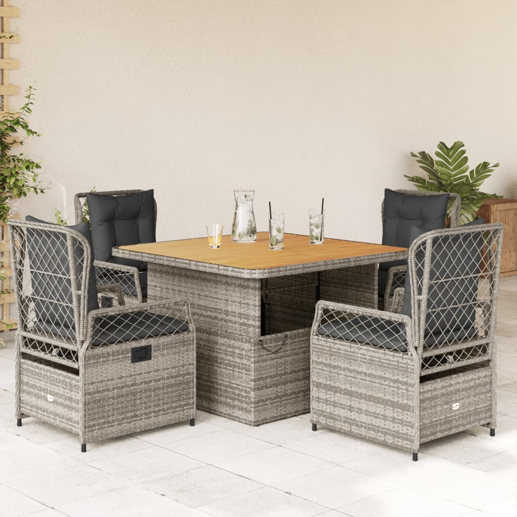 Vetonek Set comedor de jardín 5 piezas con cojines ratán sintético gris