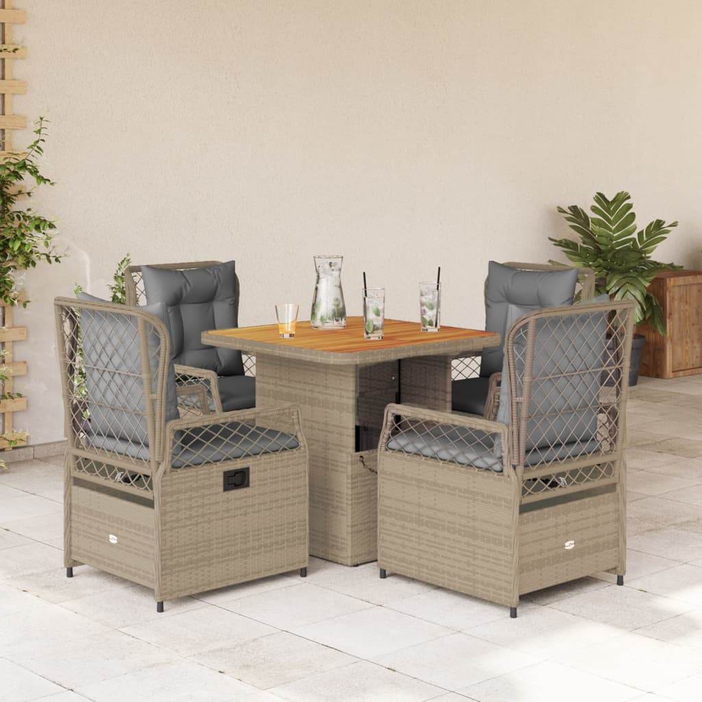 Vetonek Set comedor de jardín 5 pzas con cojines ratán sintético beige