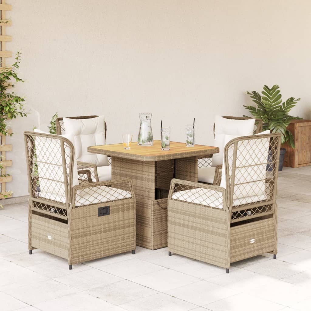 Vetonek Set comedor de jardín 5 pzas con cojines ratán sintético beige