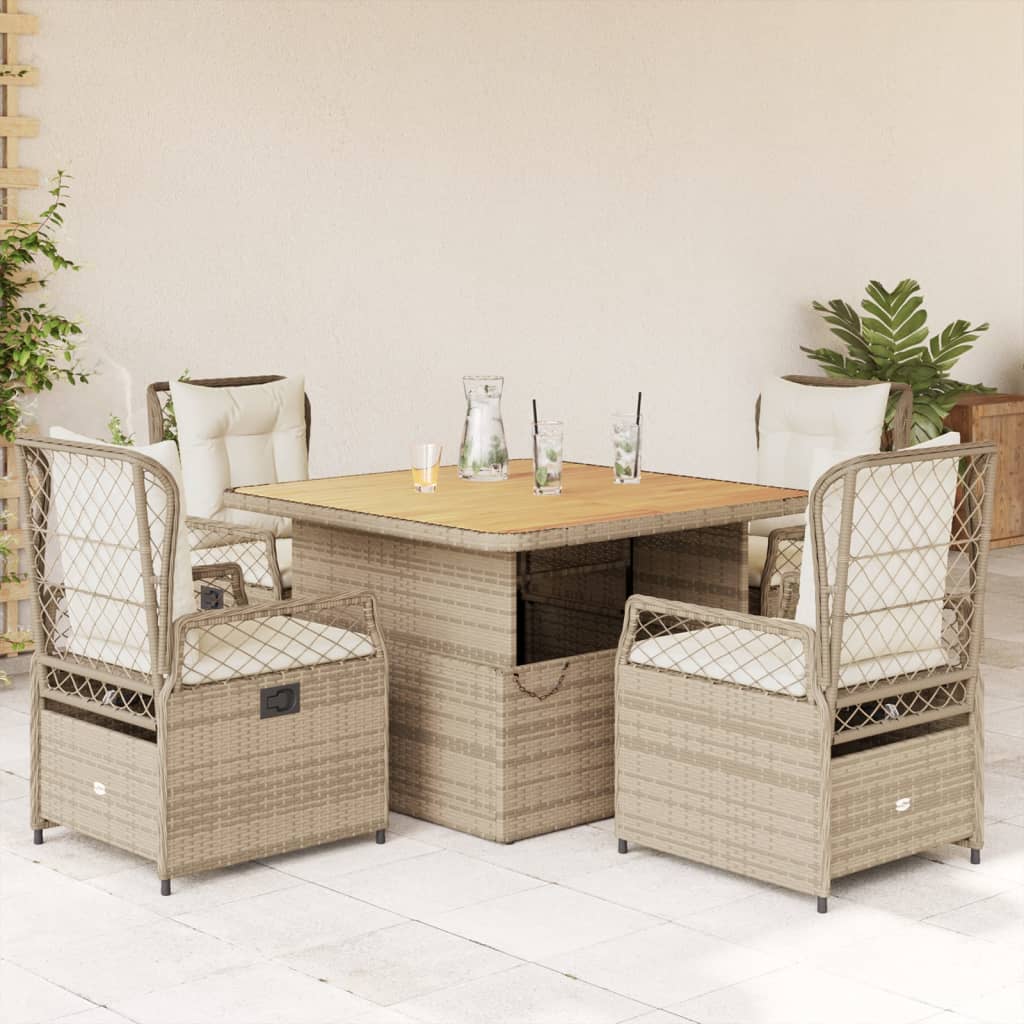 Vetonek Set comedor de jardín 5 pzas con cojines ratán sintético beige