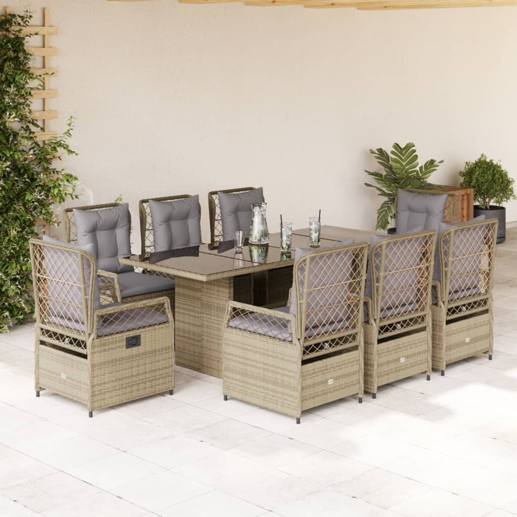 Vetonek Set comedor de jardín 9 pzas con cojines ratán sintético beige