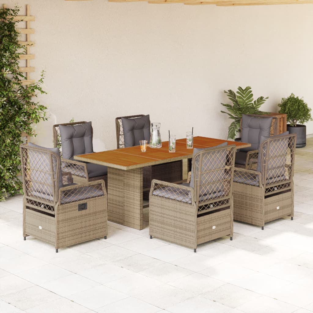 Vetonek Set comedor de jardín 7 pzas con cojines ratán sintético beige