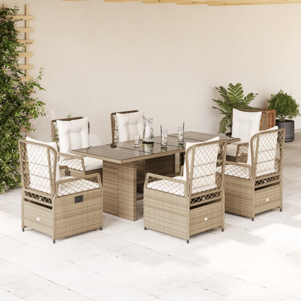 Vetonek Set comedor de jardín 7 pzas con cojines ratán sintético beige