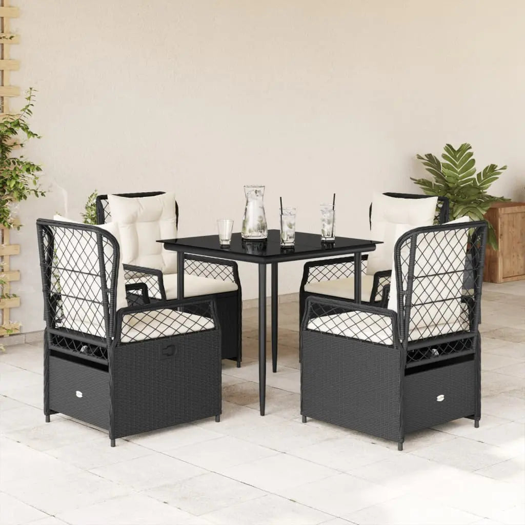 Vetonek Set de muebles jardín 5 pzas con cojines ratán sintético negro