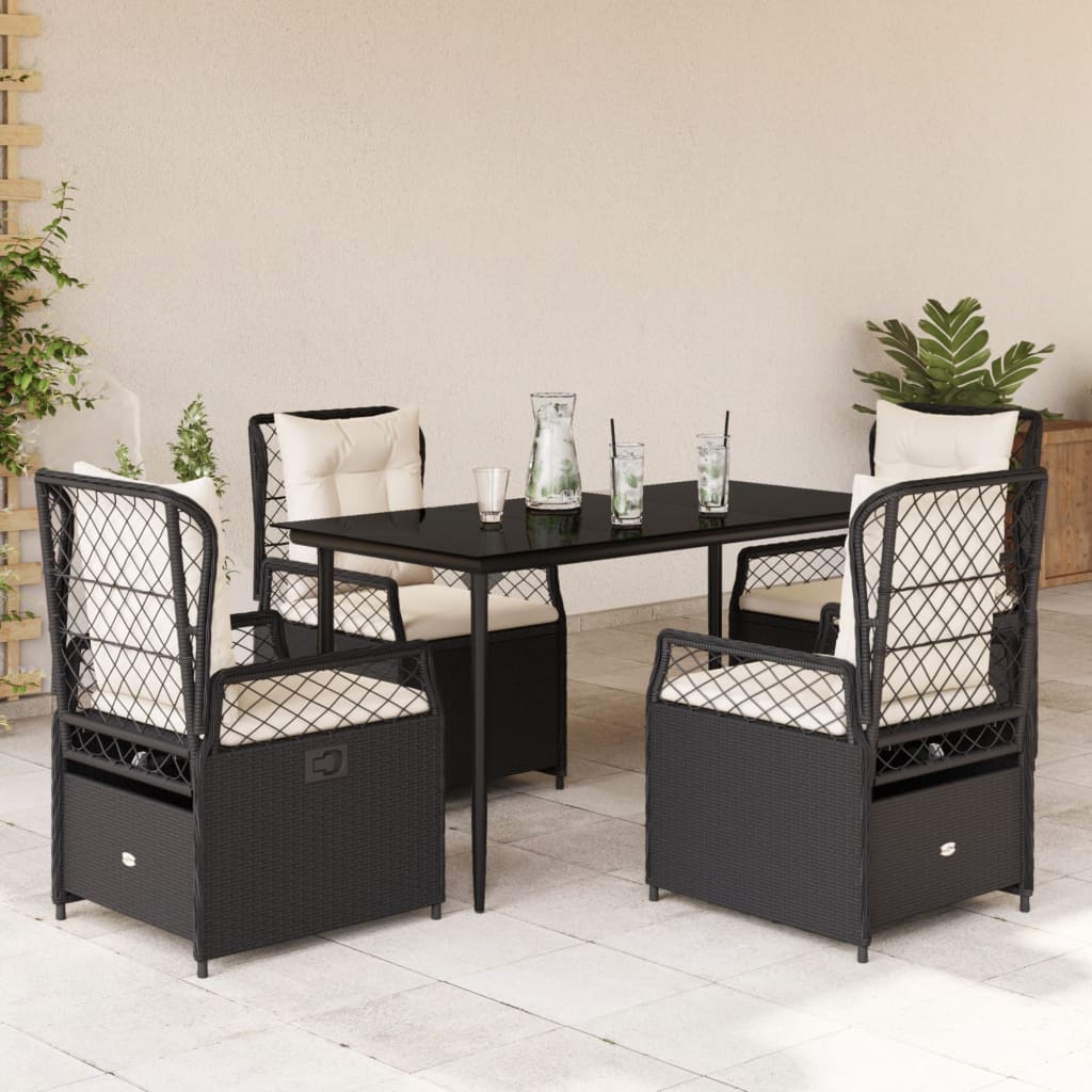 Vetonek Set de muebles jardín 5 pzas con cojines ratán sintético negro