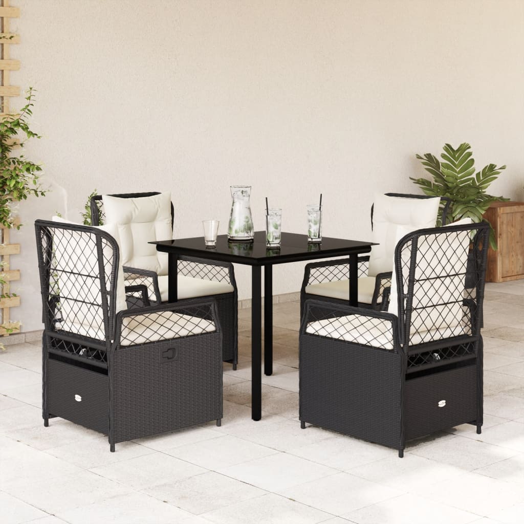 Vetonek Set de muebles jardín 5 pzas con cojines ratán sintético negro