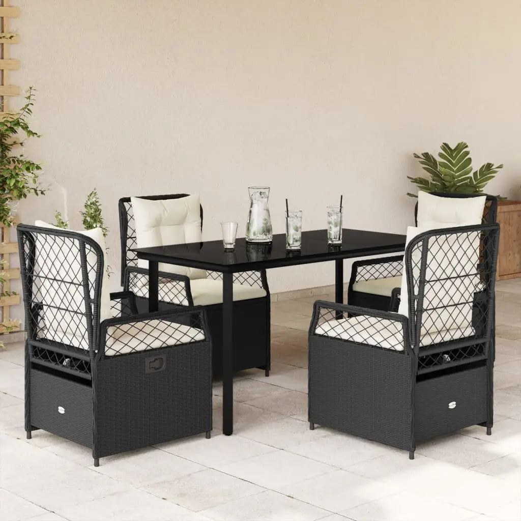 Vetonek Set de muebles jardín 5 pzas con cojines ratán sintético negro