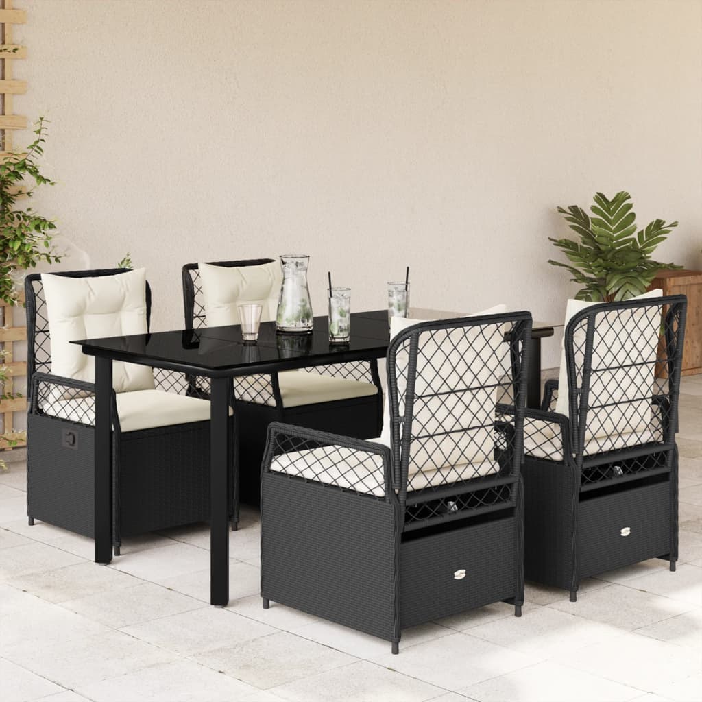 Vetonek Set de muebles jardín 5 pzas con cojines ratán sintético negro