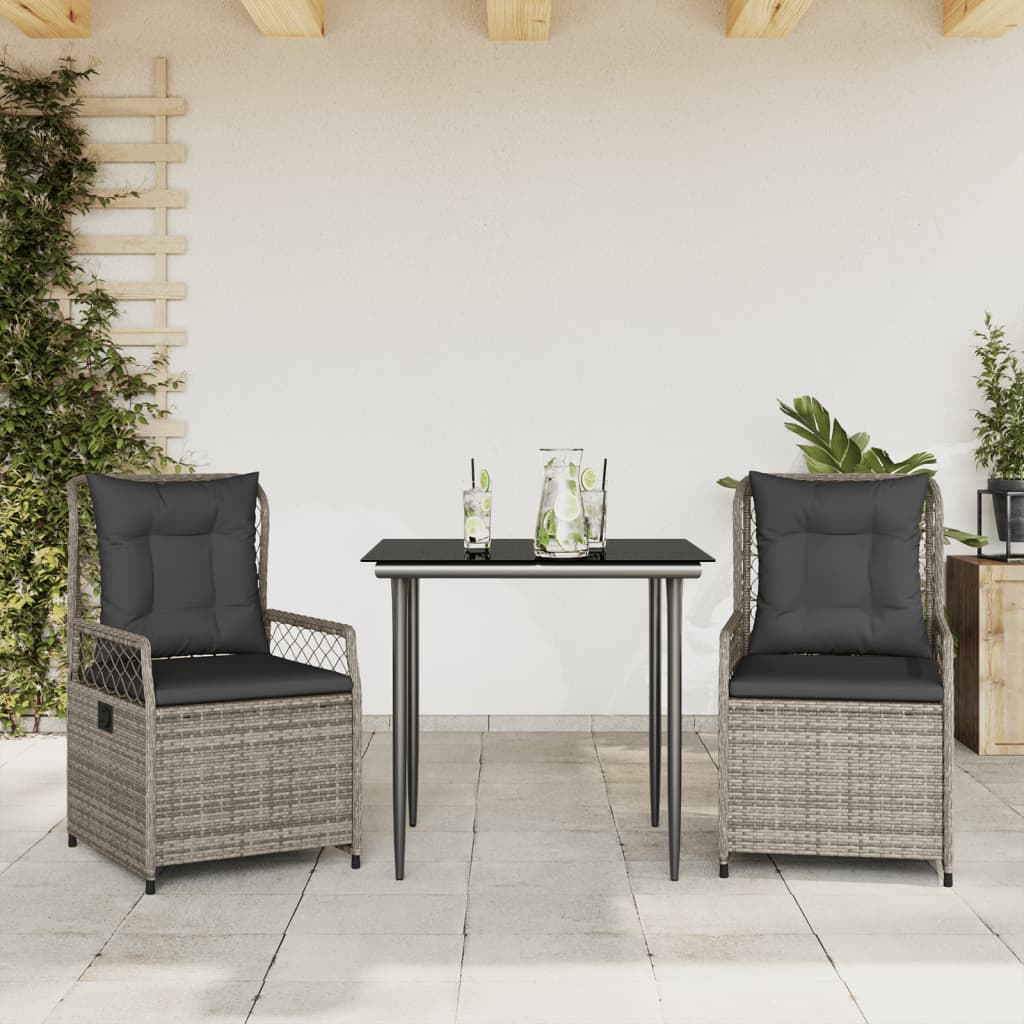 Vetonek Set comedor de jardín 3 piezas con cojines ratán sintético gris