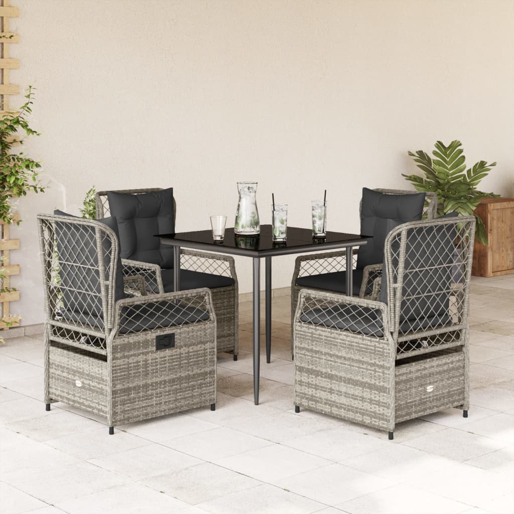 Vetonek Set comedor de jardín 5 piezas con cojines ratán sintético gris