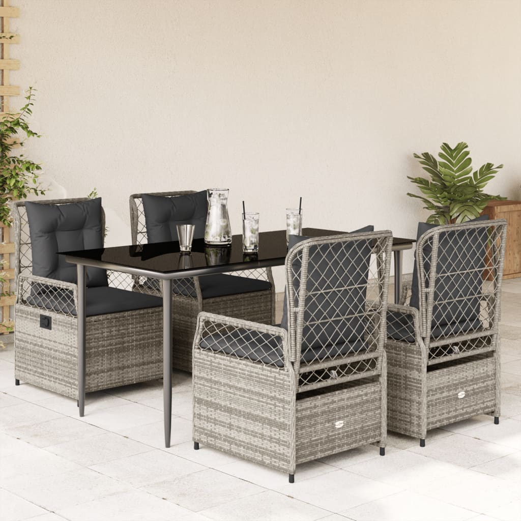 Vetonek Set comedor de jardín 5 piezas con cojines ratán sintético gris