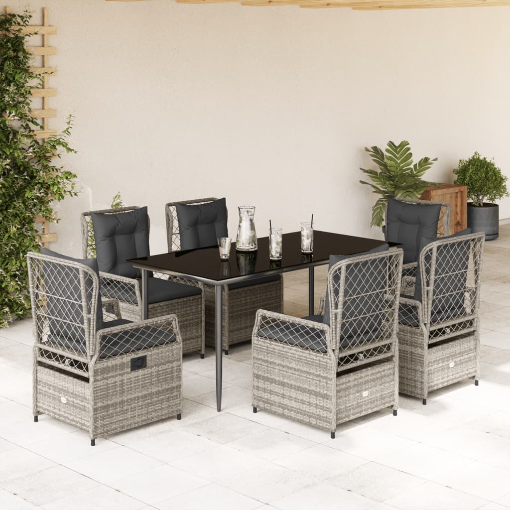 Vetonek Set comedor jardín 7 pzas y cojines ratán sintético gris