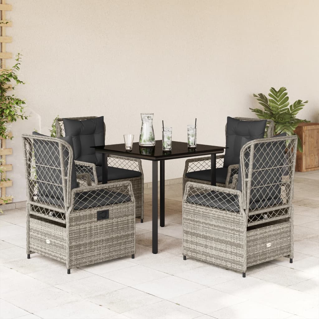 Vetonek Set comedor de jardín 5 piezas con cojines ratán sintético gris