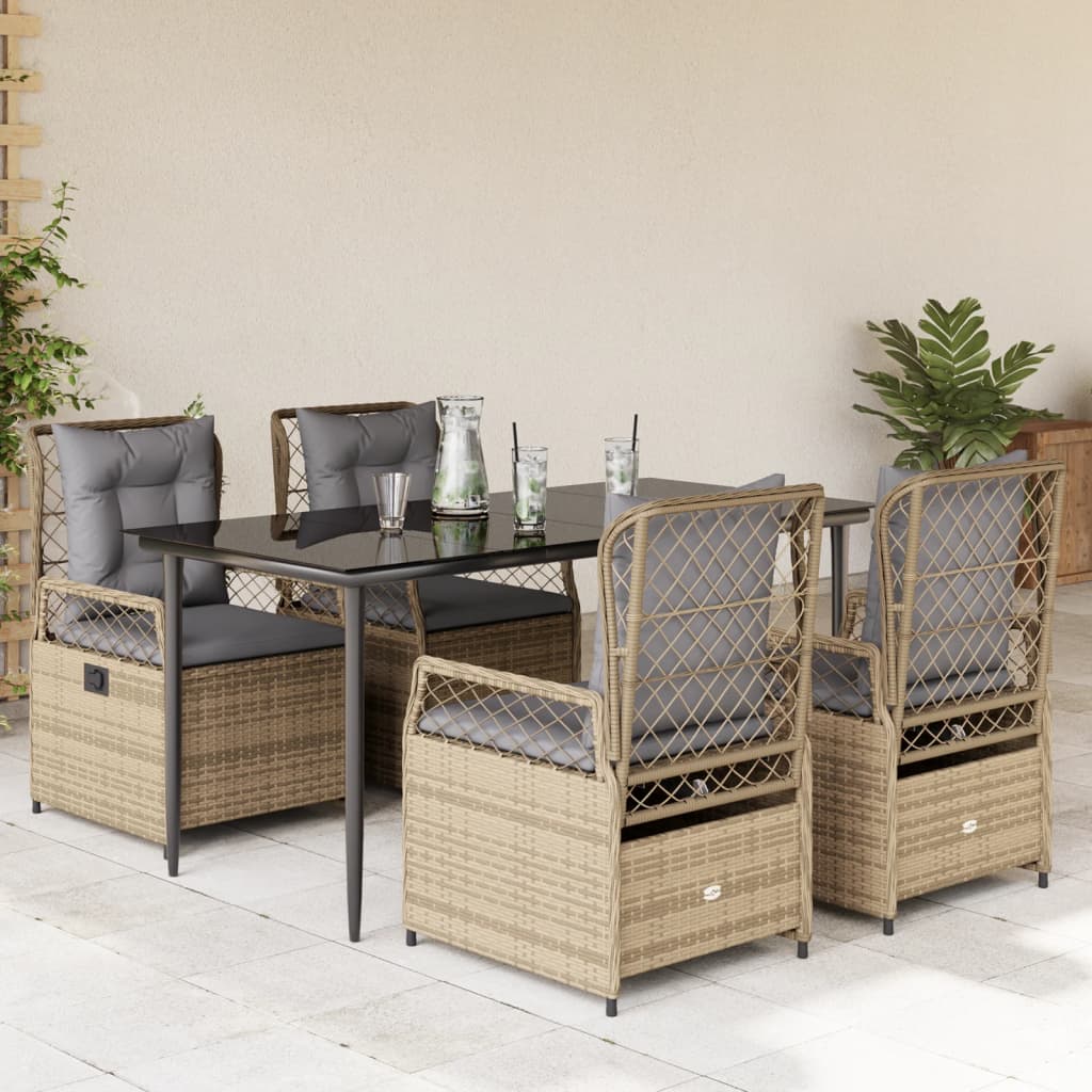 Vetonek Set comedor de jardín 5 pzas con cojines ratán sintético beige