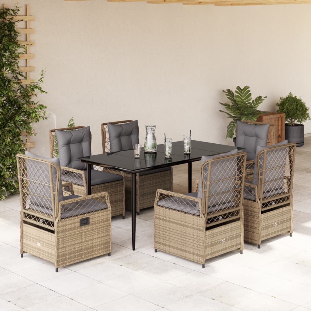 Vetonek Set comedor de jardín 7 pzas con cojines ratán sintético beige