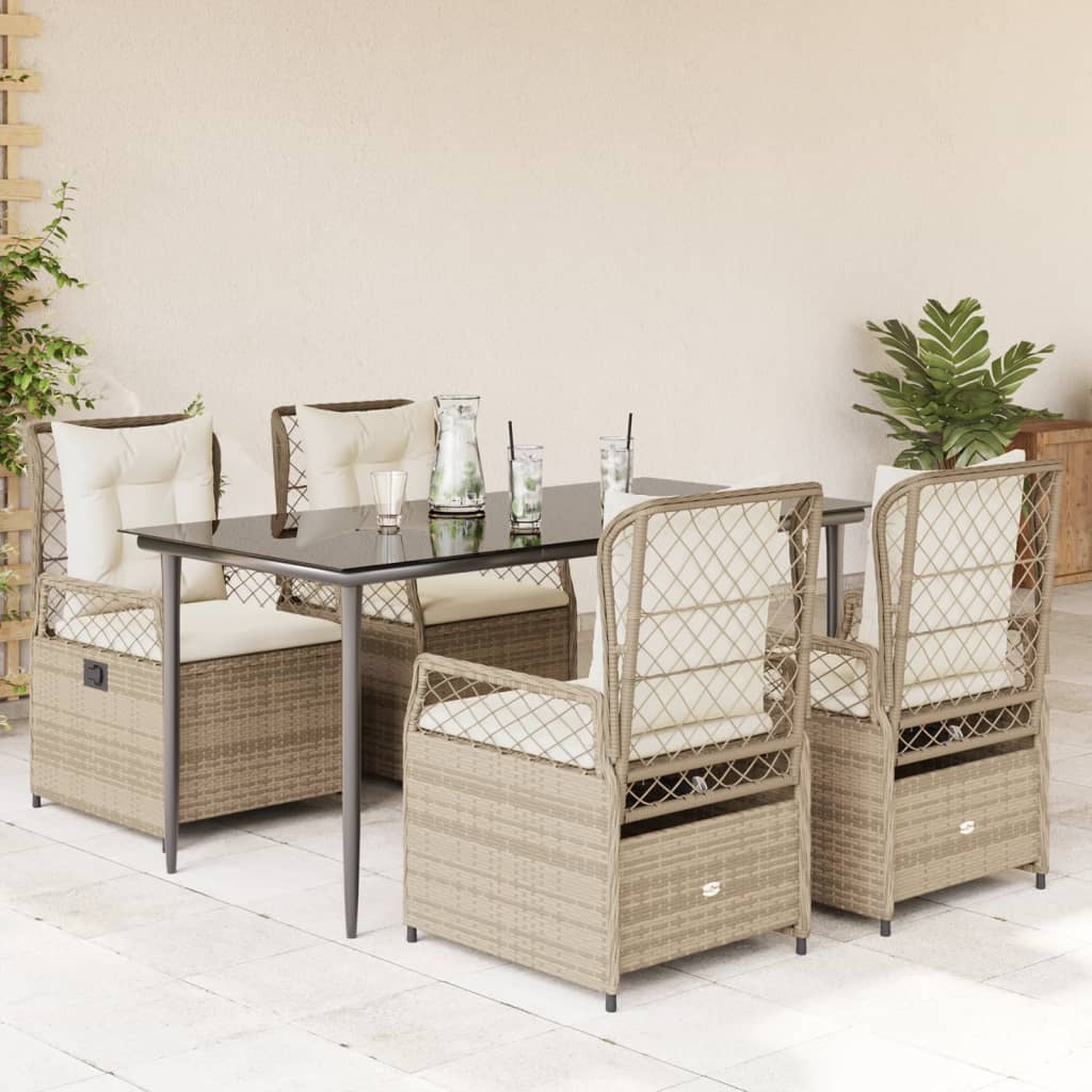 Vetonek Set comedor de jardín 5 pzas con cojines ratán sintético beige