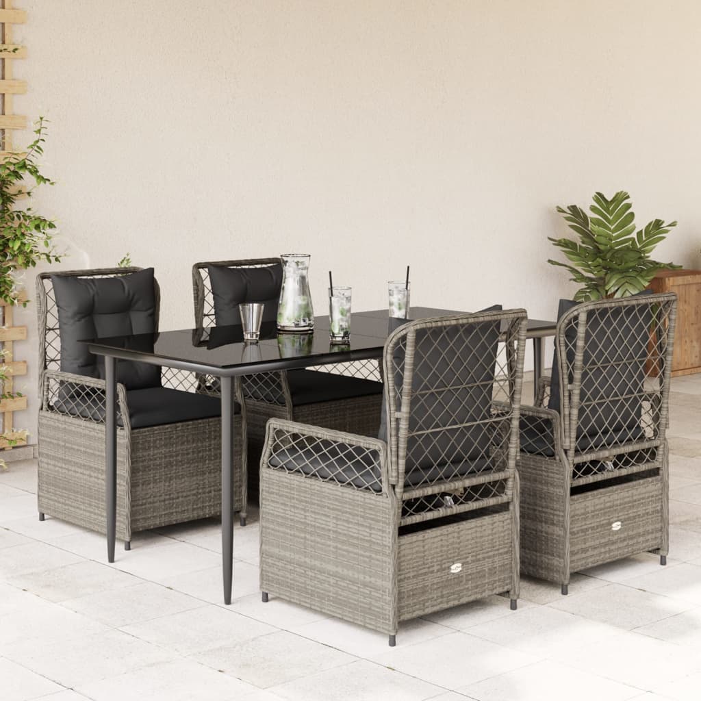 Vetonek Set comedor de jardín 5 pzas cojines ratán sintético gris claro