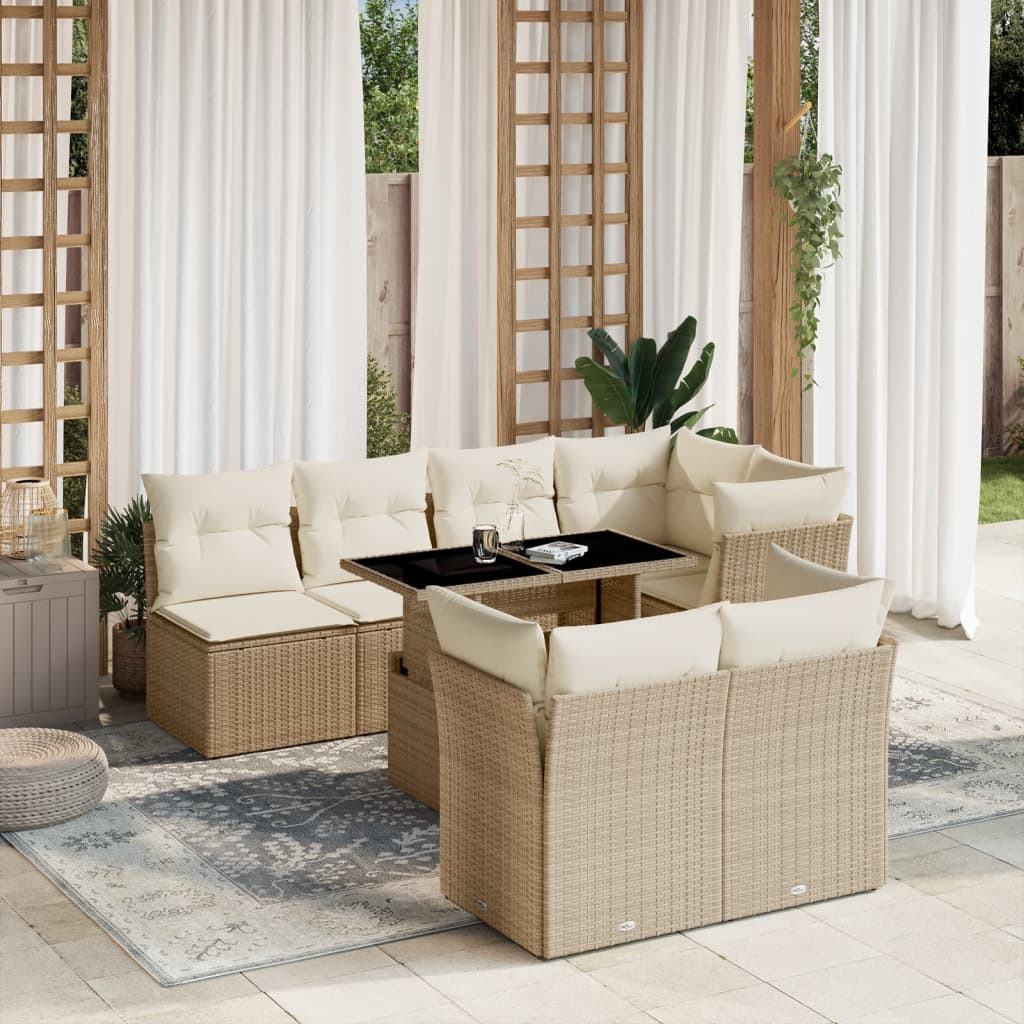 Vetonek Set de sofás de jardín y cojines 8 piezas ratán sintético beige