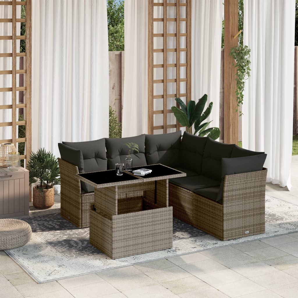 Vetonek Set de muebles de jardín 6 pzas y cojines ratán sintético gris