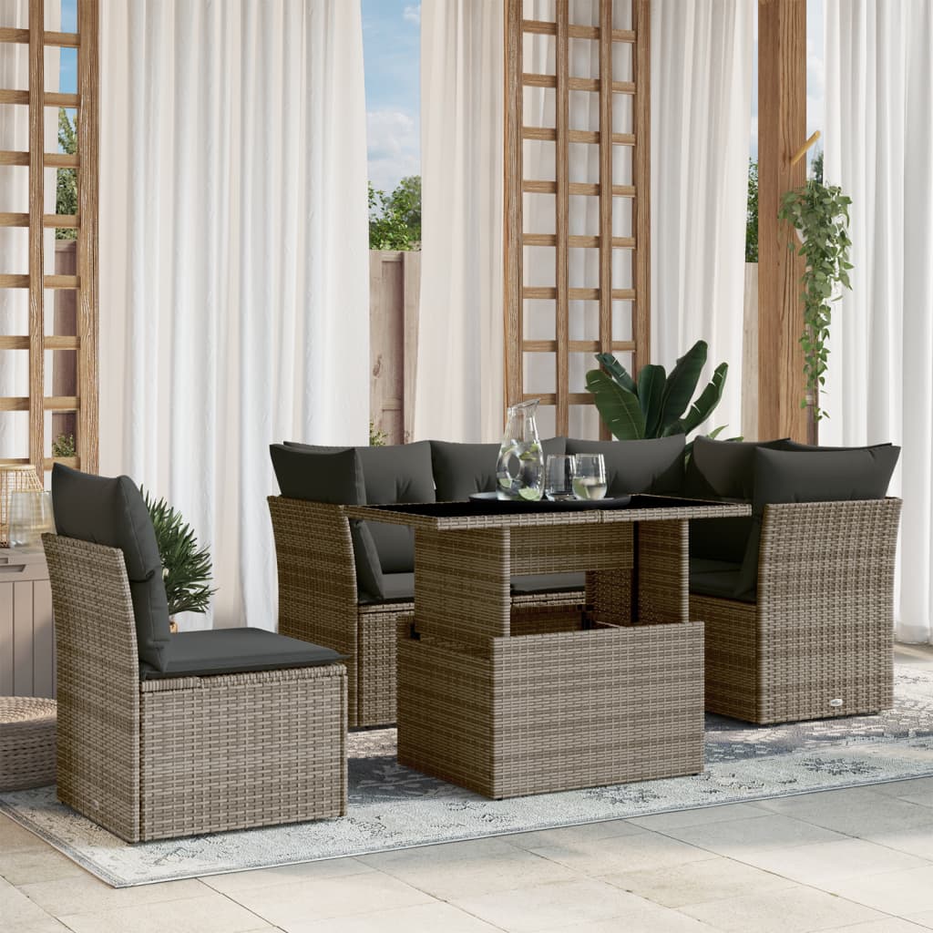 Vetonek Set de muebles de jardín 6 pzas y cojines ratán sintético gris