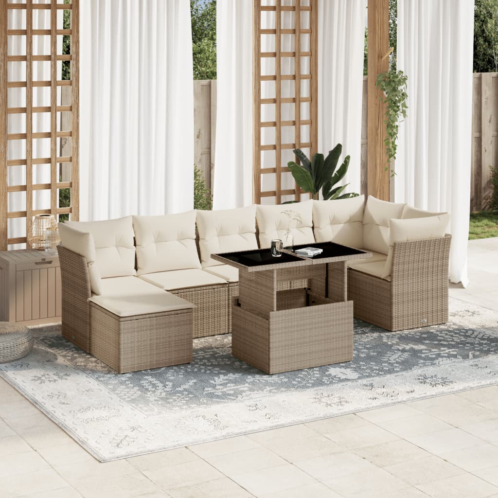 Vetonek Set de sofás de jardín y cojines 8 piezas ratán sintético beige