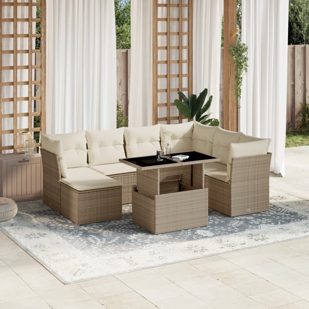 Vetonek Set de sofás de jardín y cojines 8 piezas ratán sintético beige