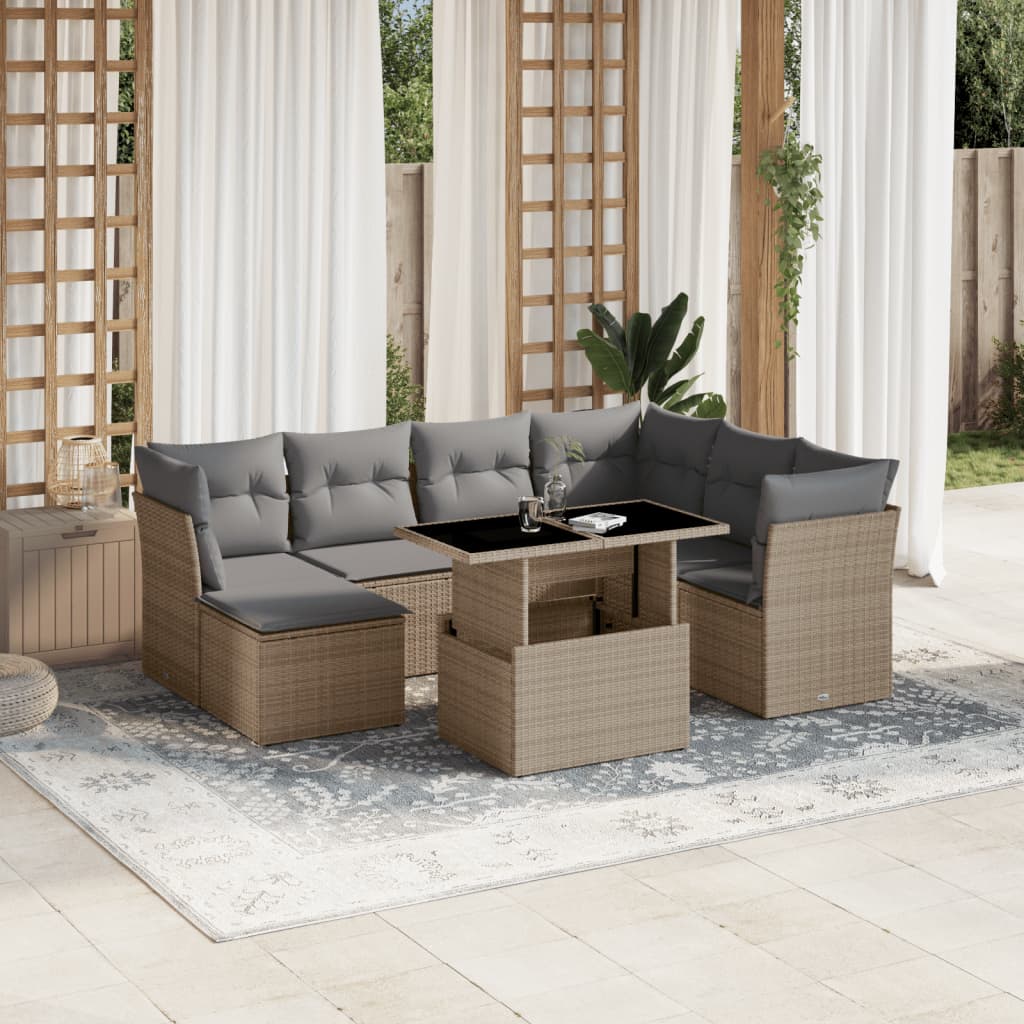 Vetonek Set de sofás de jardín y cojines 8 piezas ratán sintético beige