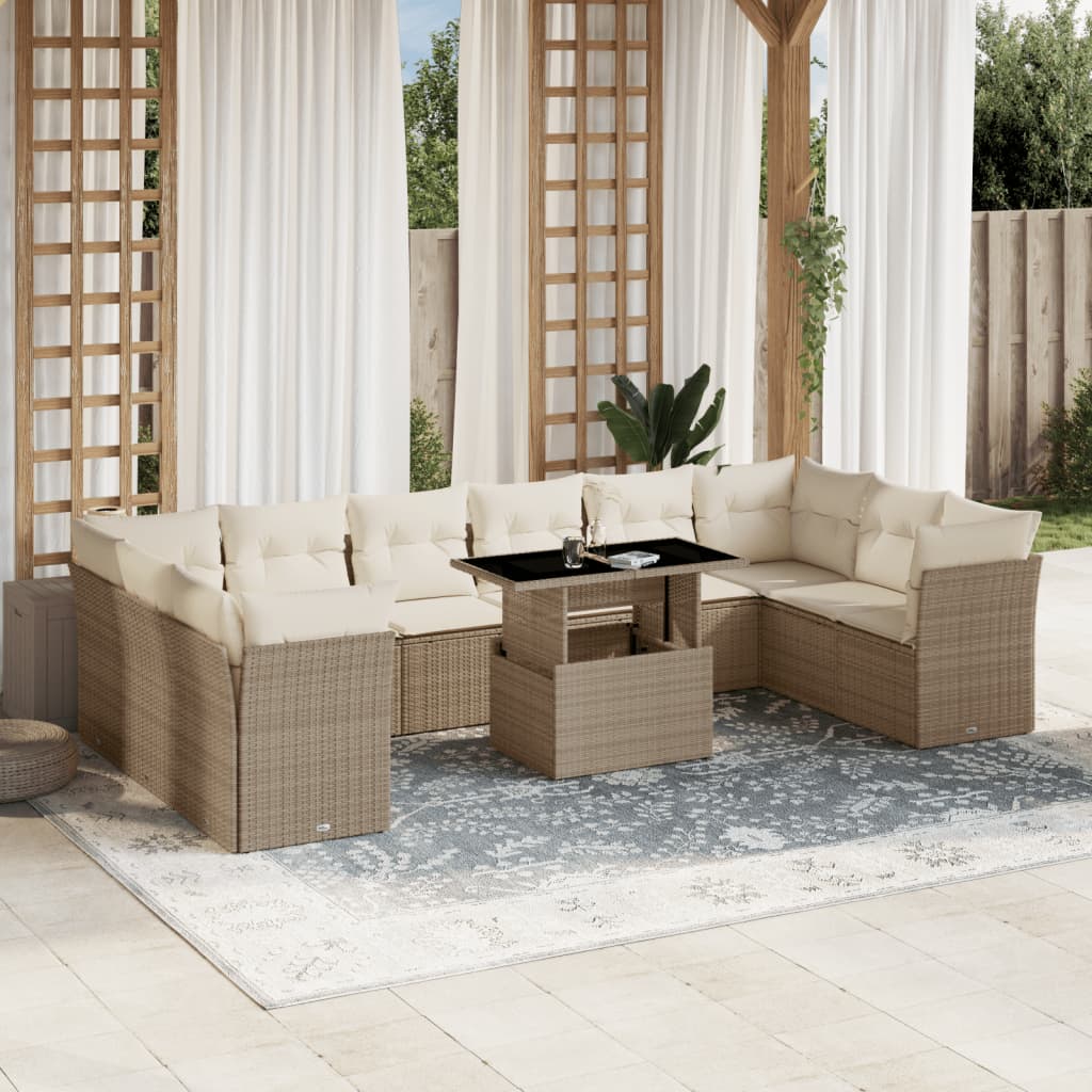 Vetonek Set de sofás de jardín 11pzas con cojines ratán sintético beige