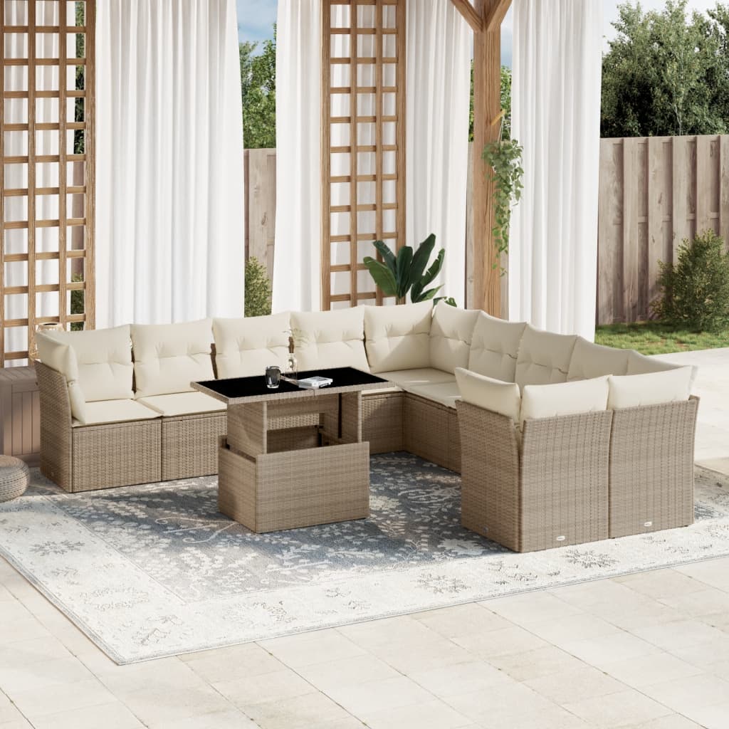 Vetonek Set de sofás de jardín 11pzas con cojines ratán sintético beige