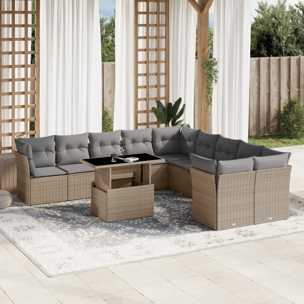 Vetonek Set de sofás de jardín 11pzas con cojines ratán sintético beige