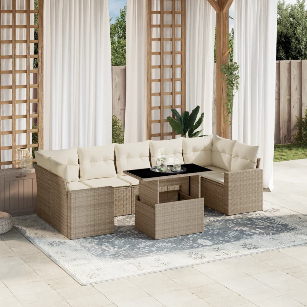 Vetonek Set de sofás de jardín y cojines 8 piezas ratán sintético beige