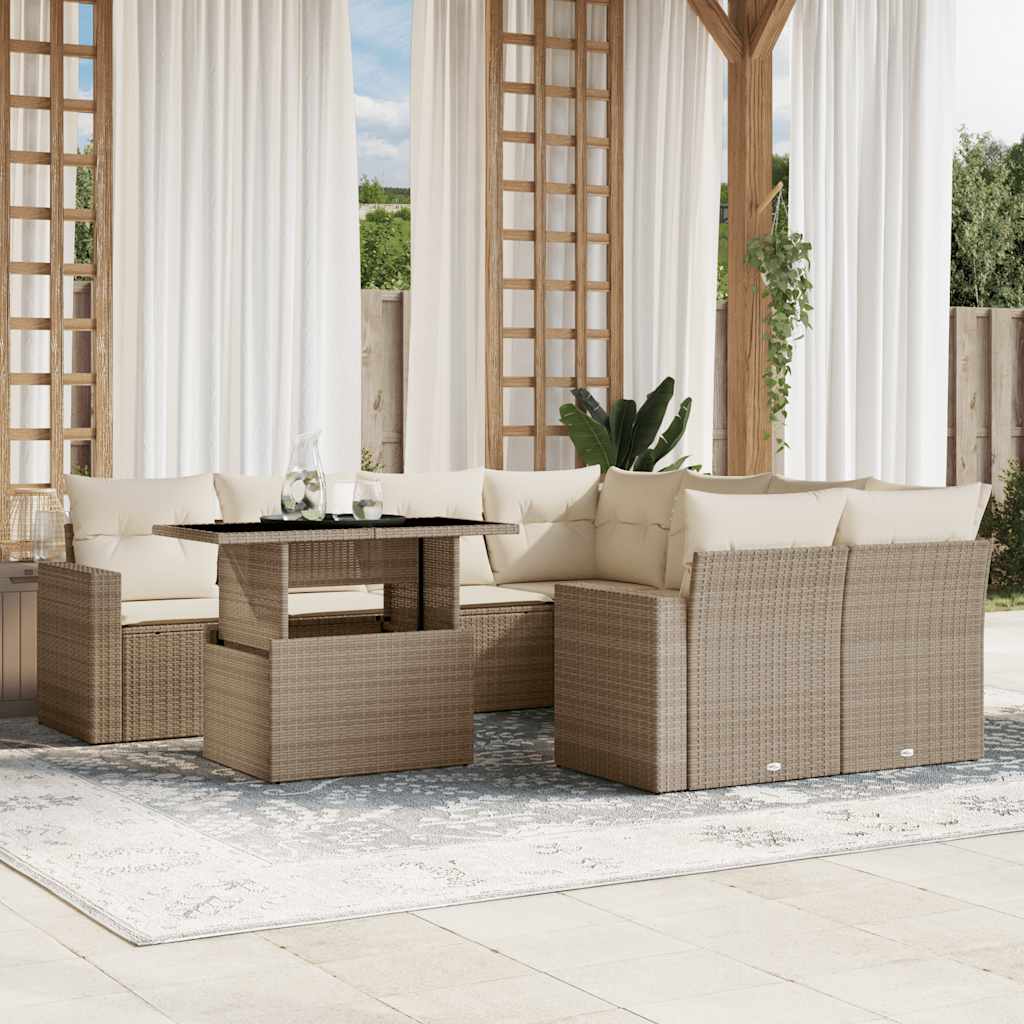 Vetonek Set de sofás de jardín 9 pzas con cojines ratán sintético beige